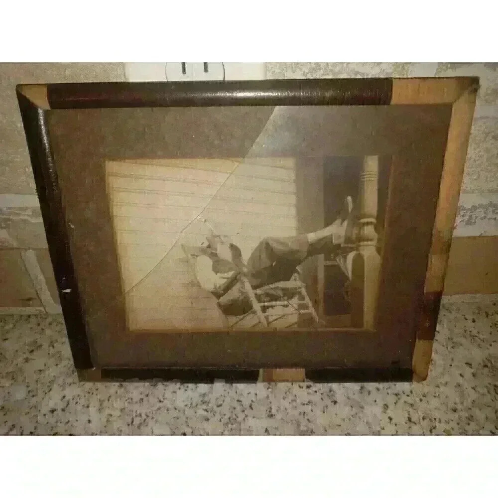 Vtg/Antique Photo Thaddeus Gunthrie 1900's Old Man Rocking Chair Black & White